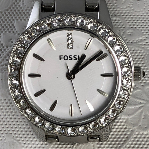 Vintage Fossil Watch Pave Set Crystal Bezel & Band main image 6